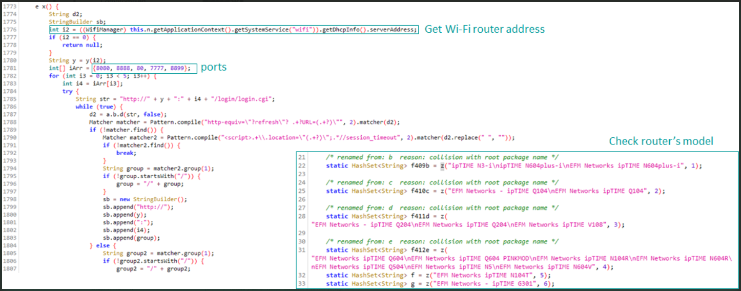 XLoader checking the WiFi router model
