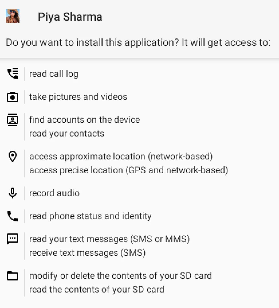 Permissions requested by the APKs
