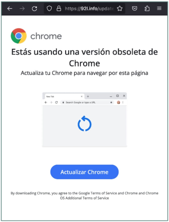 Fake Chrome update notice