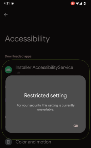 Restricted Settings warning pop-up