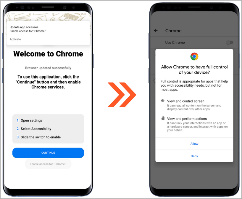 Fake Chrome app requesting entree to Accessibility Services