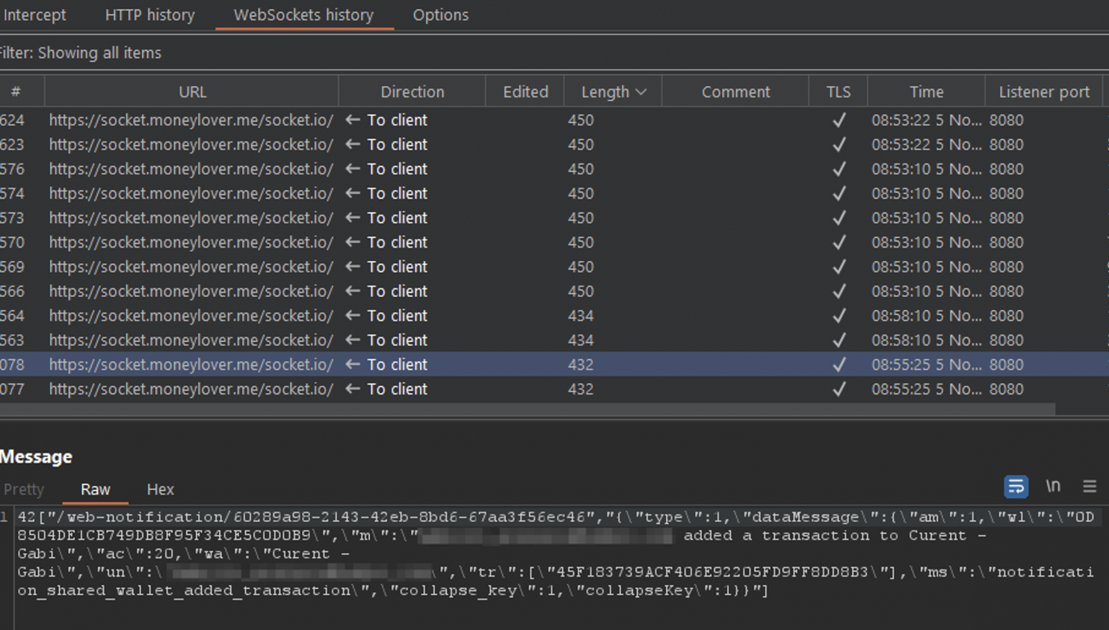 Money Lover for Android & iOS leaked email addresses, transactions 3 Examining the generated traffic