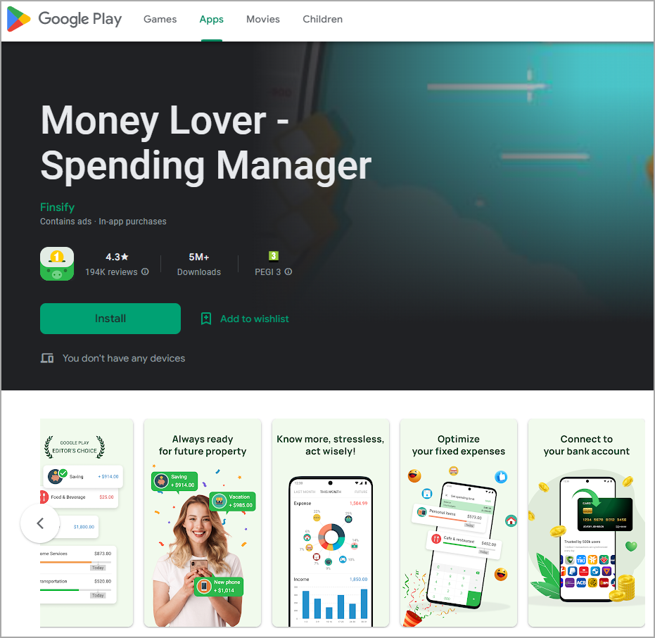 Money Lover app on the Play Store