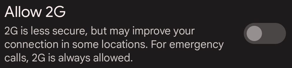 2G connectivity toggle in Android 13
