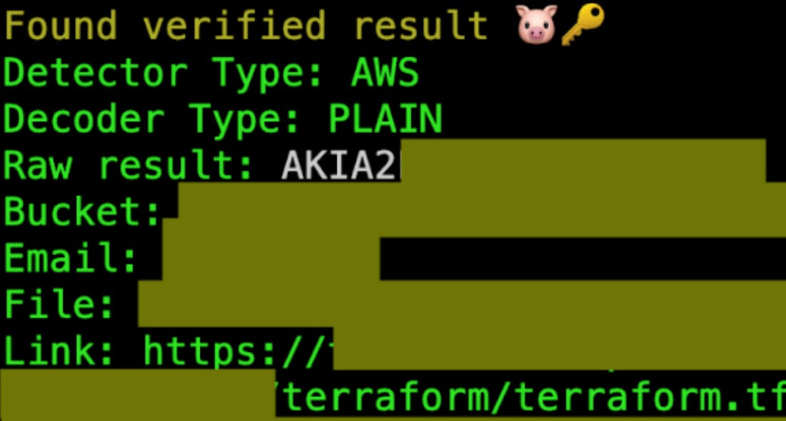 Terraform secrets uncovered by TruffleHog