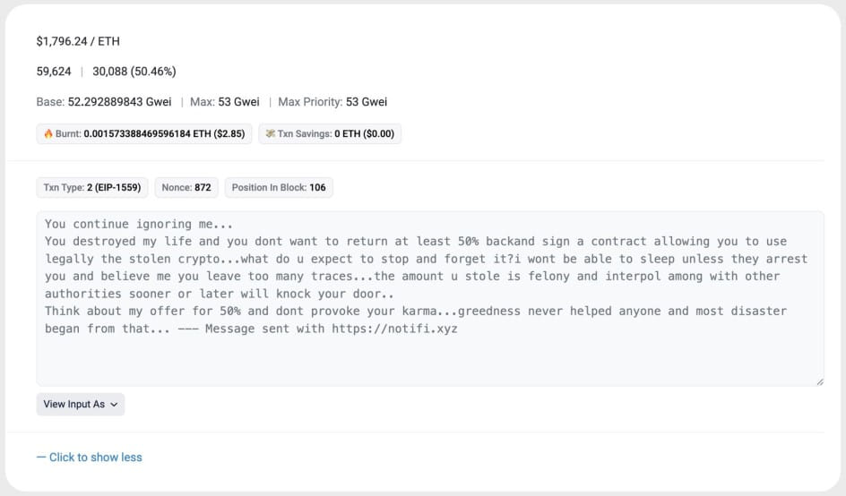 Crypto phishing service Inferno Drainer defrauds thousands of victims 5 Victim attempting negotiation with the attackers