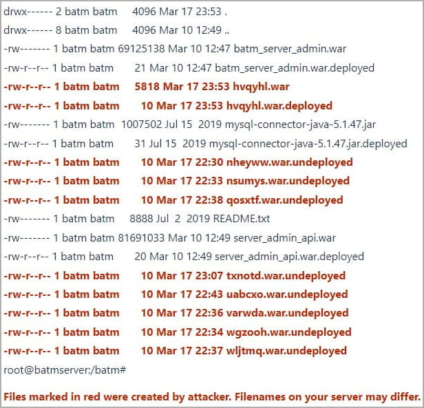 Files dropped by the attacker on breached CAS