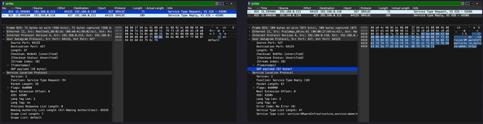 Request (left) and reply (right)