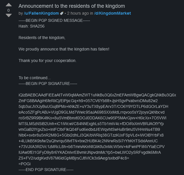 Message disseminated to market members