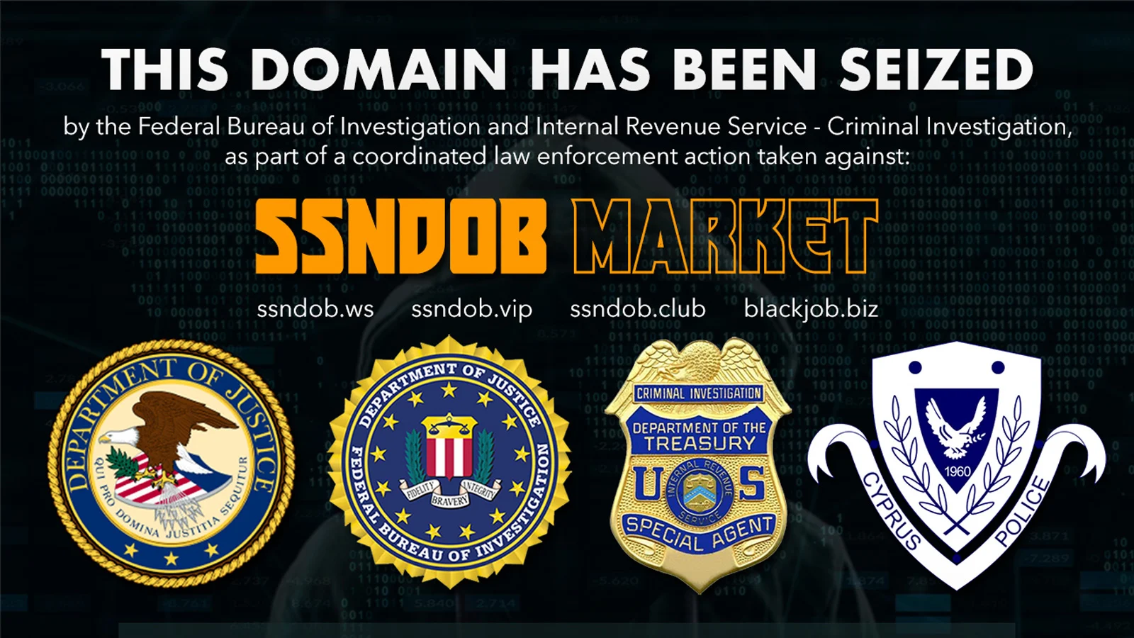 Seizure banner placed on the SSNDOB domains