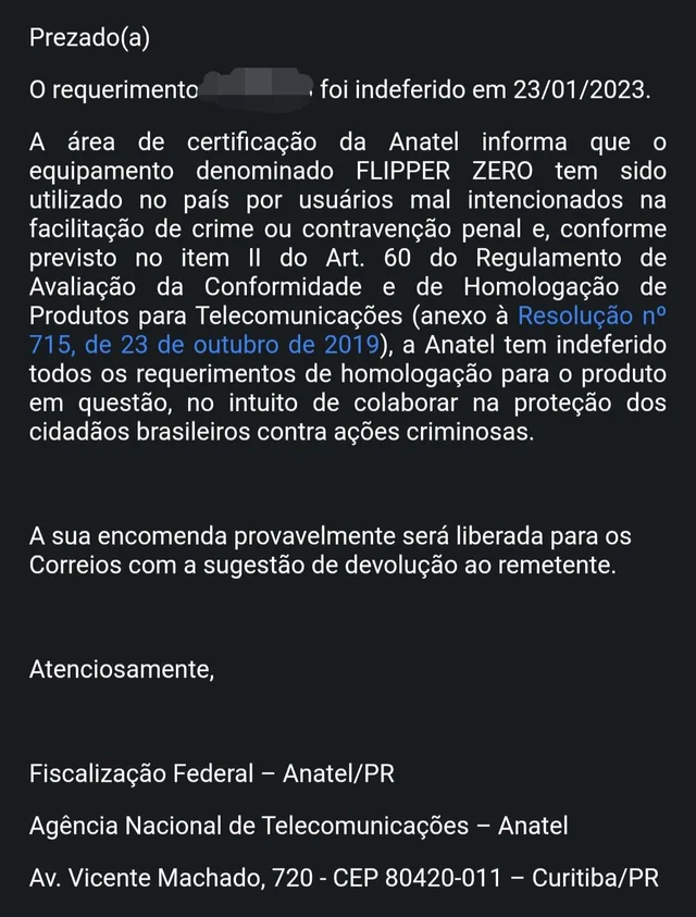 Anatel rejeita pedido de certificação