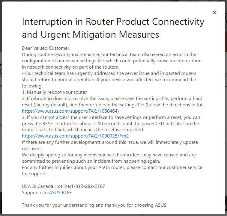 Declaración de problemas de conectividad del router ASUS