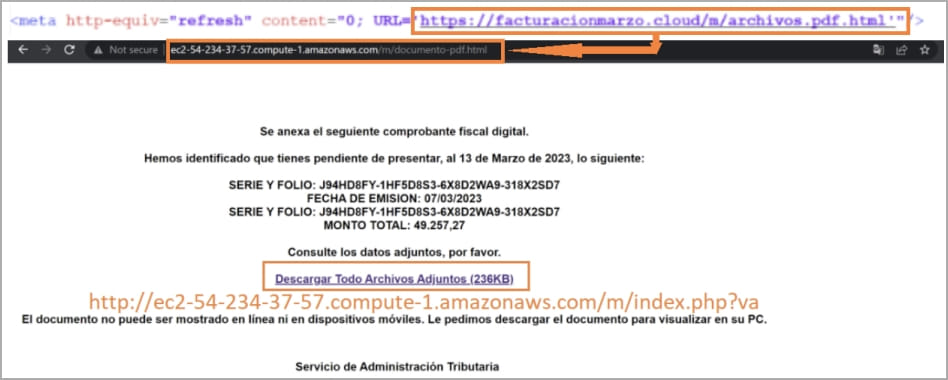 Página maliciosa alojada en AWS