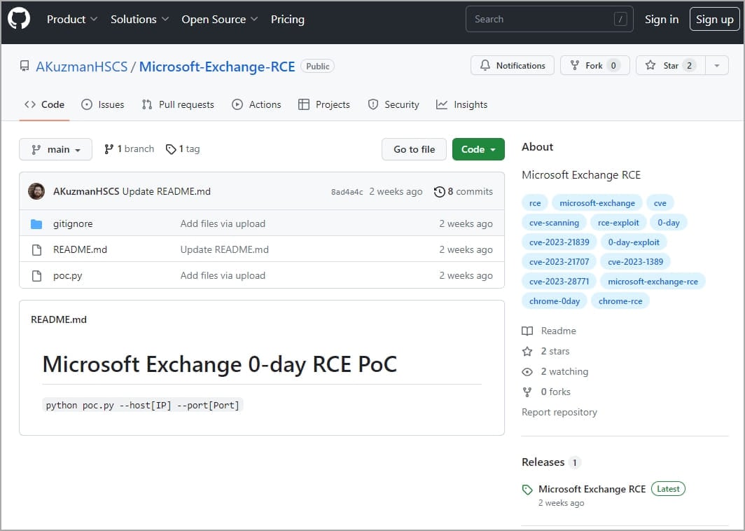 偽の MS Exchange PoC を宣伝する悪意のあるリポジトリ