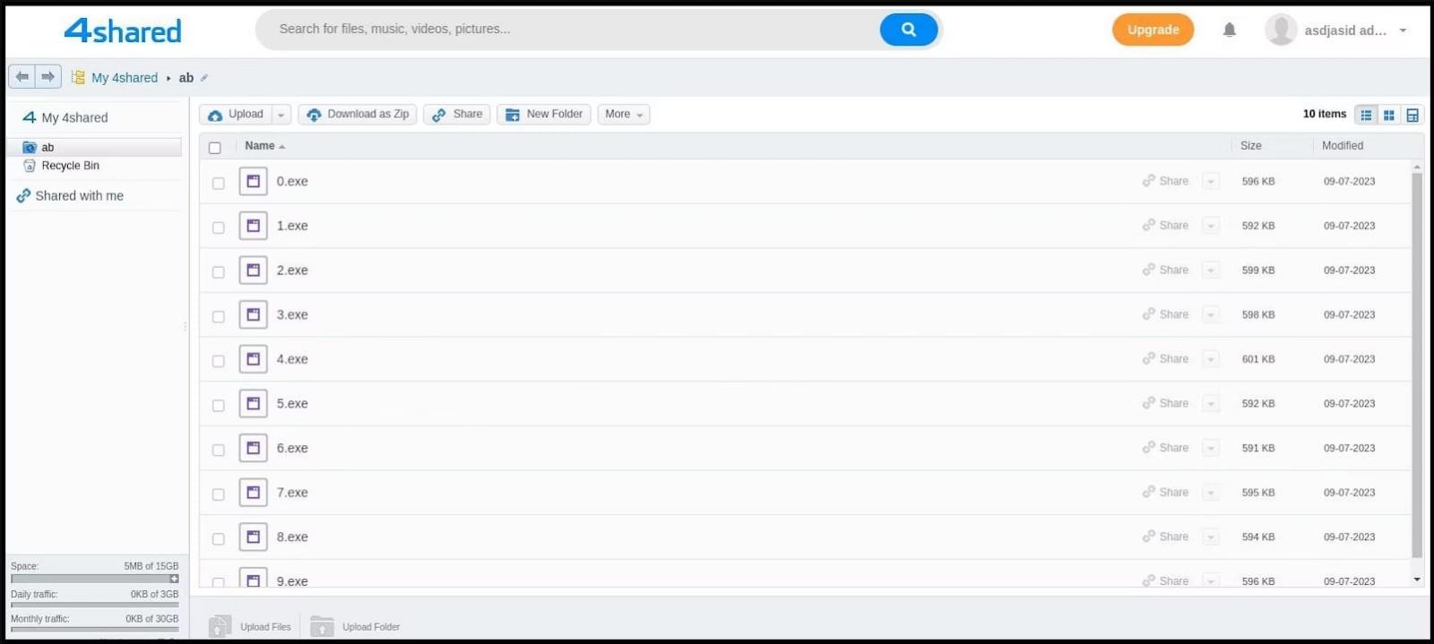 Malicious payloads hosted on 4shared