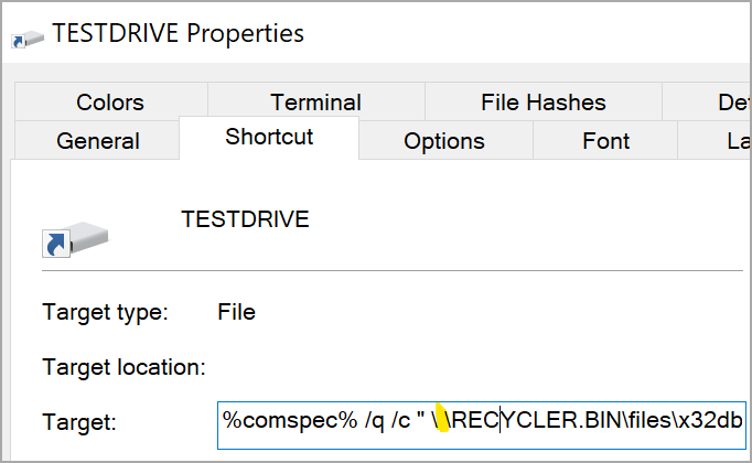 Shortcut file properties