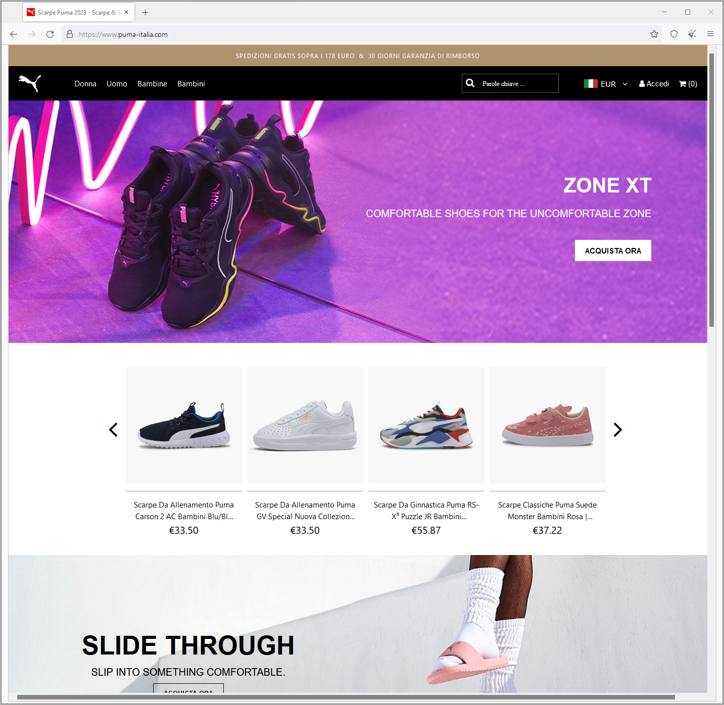 Fake Puma site targeting Italians