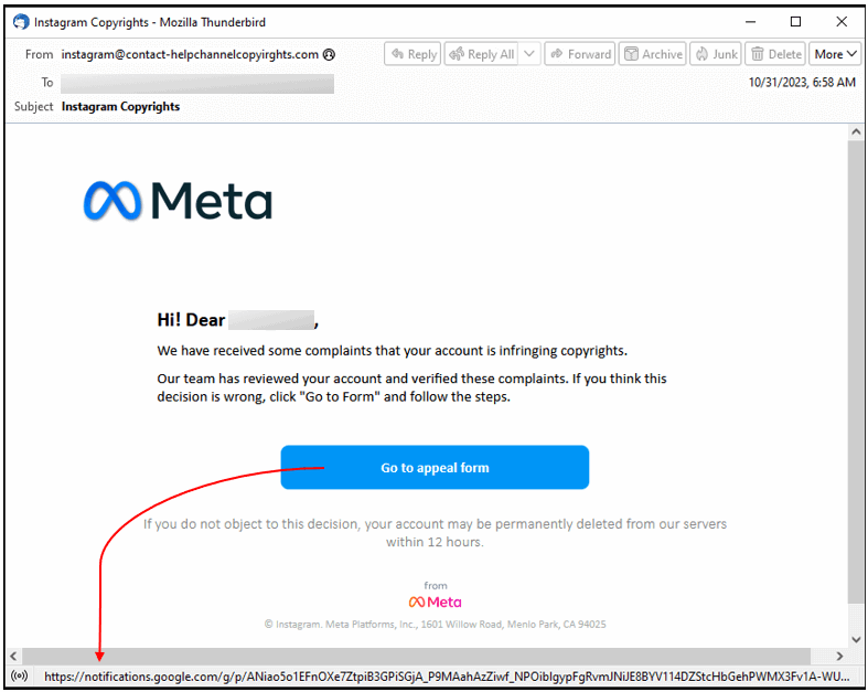 Phishing email