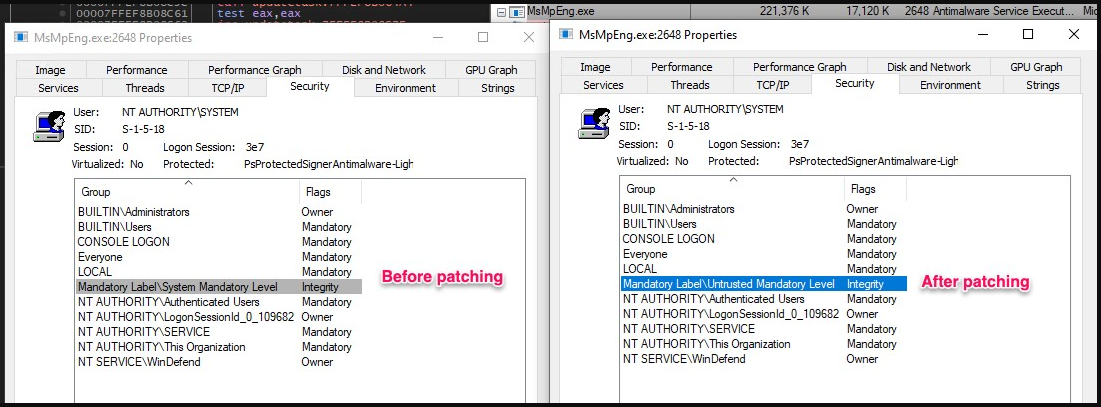 Modifying Defender Token Integrity