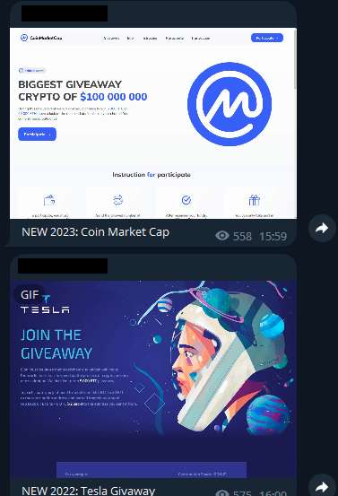 Fake giveaway pages sold on Telegram