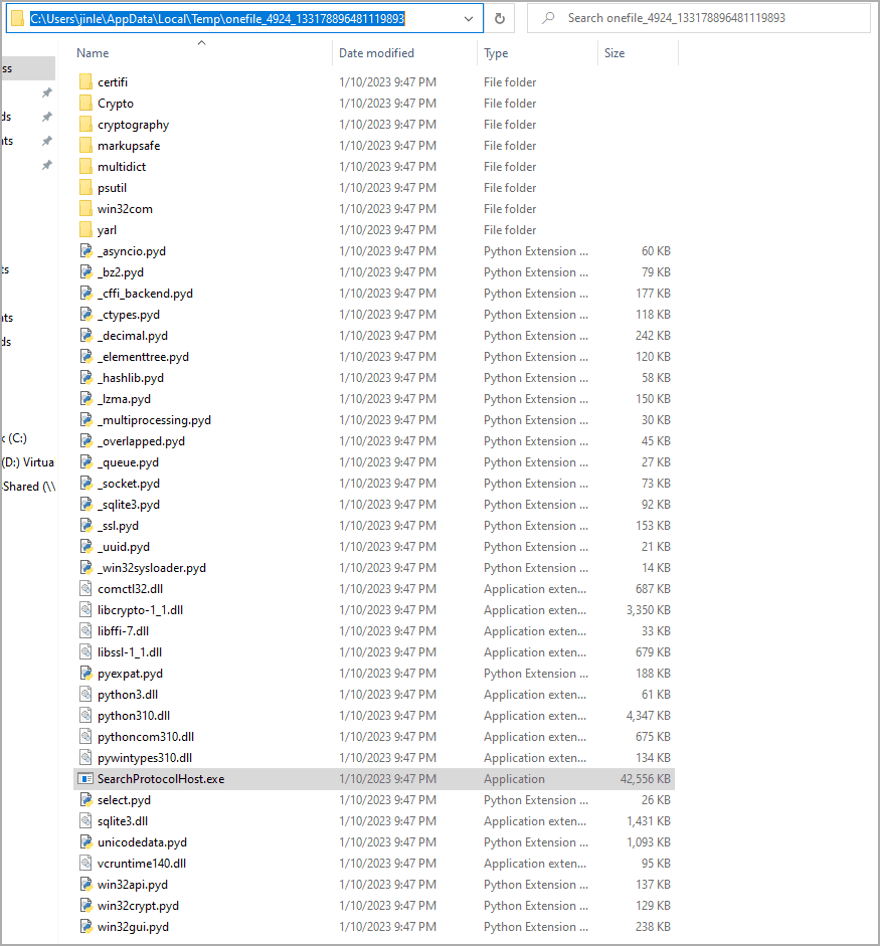 Files 'update.exe' drops on the host system