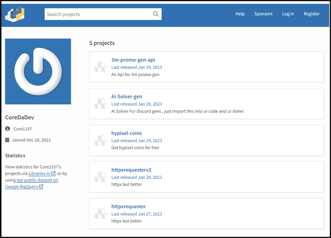 Malicious packages uploaded to PyPI