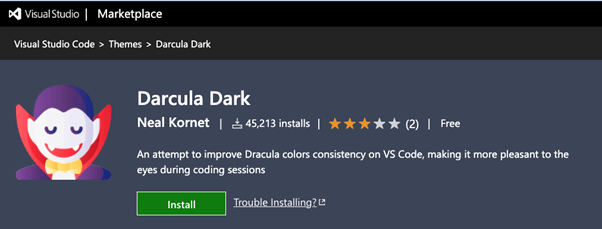 Darcula extension on the VSCode Marketplace