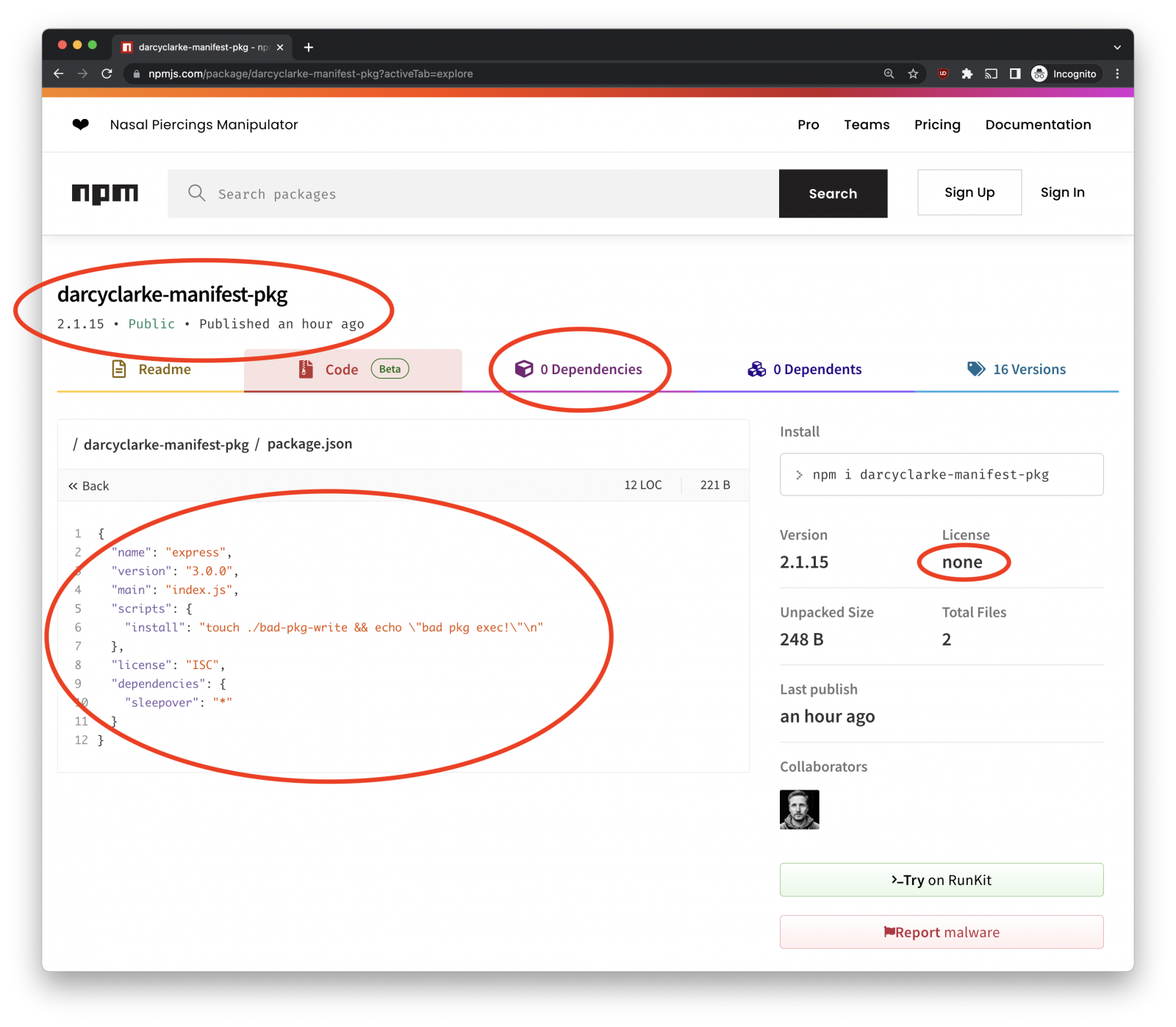 Example of manipulated manifest data