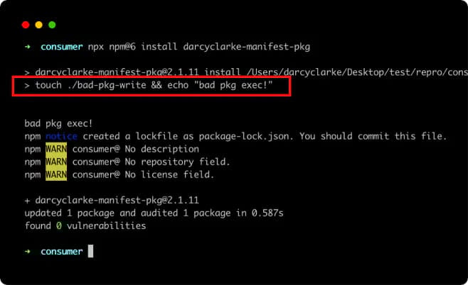 npm@6 running install script not present in manifest or vice versa
