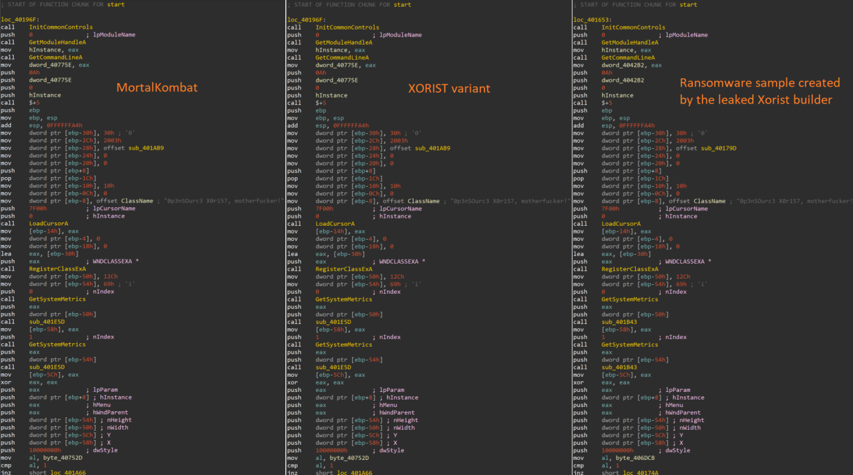 Xorist と MortalKombat のコードの類似点