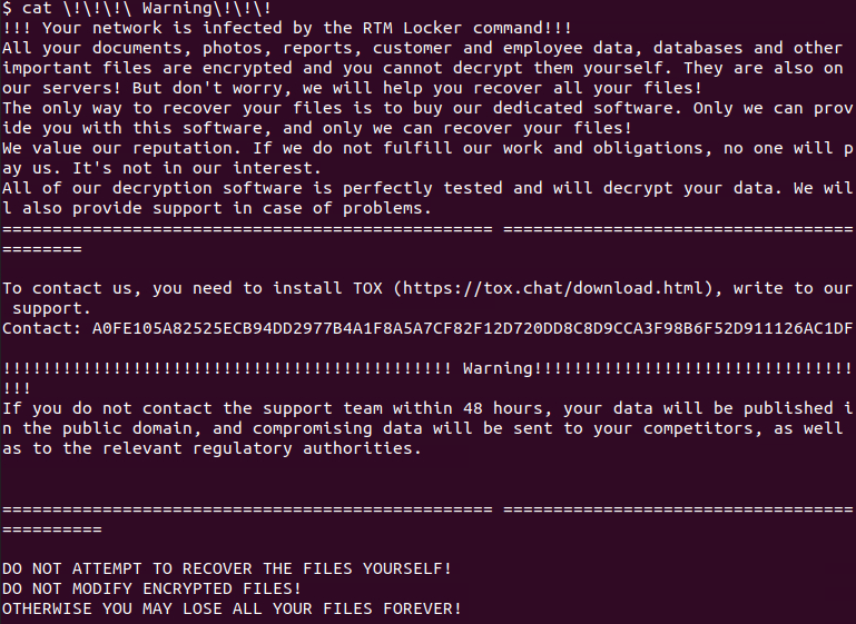 RTM ransom note sample