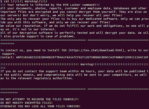 Linux version of RTM Locker ransomware targets VMware ESXi servers 4 RTM ransom note sample