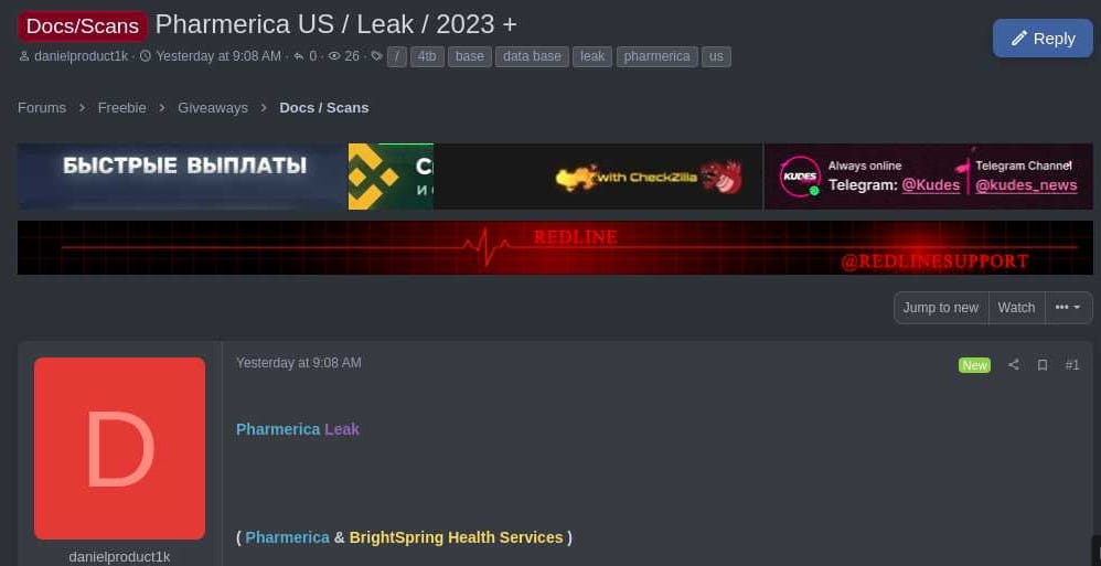 Forum user reposting the PharMerica data leak
