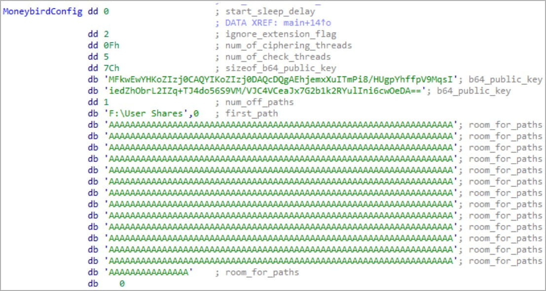 Configuration file determining the targeting parameters