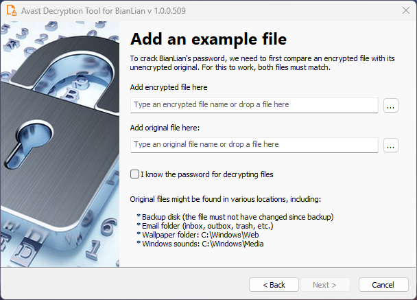 Setting the decryption parameters