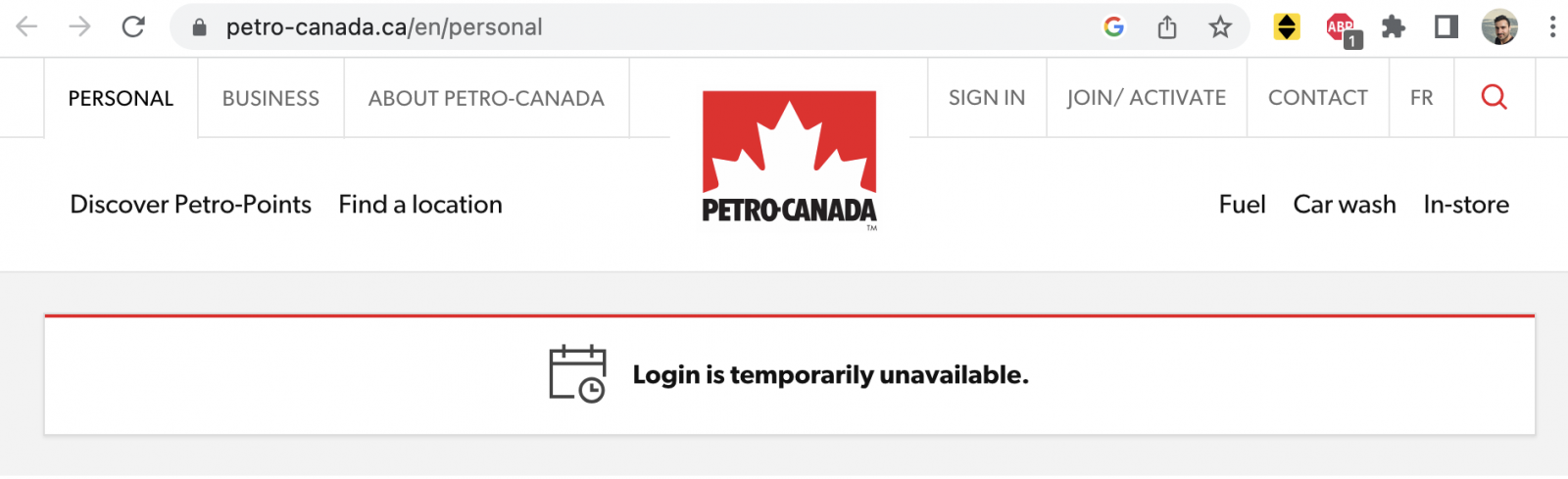 Login via the website is unavailable