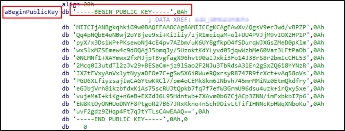 The RSA public key used by Akira