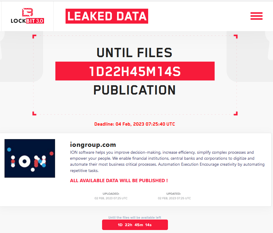 LockBit claiming the attack on ION Group