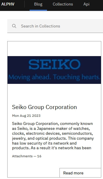 Seiko listed on ALPHV website