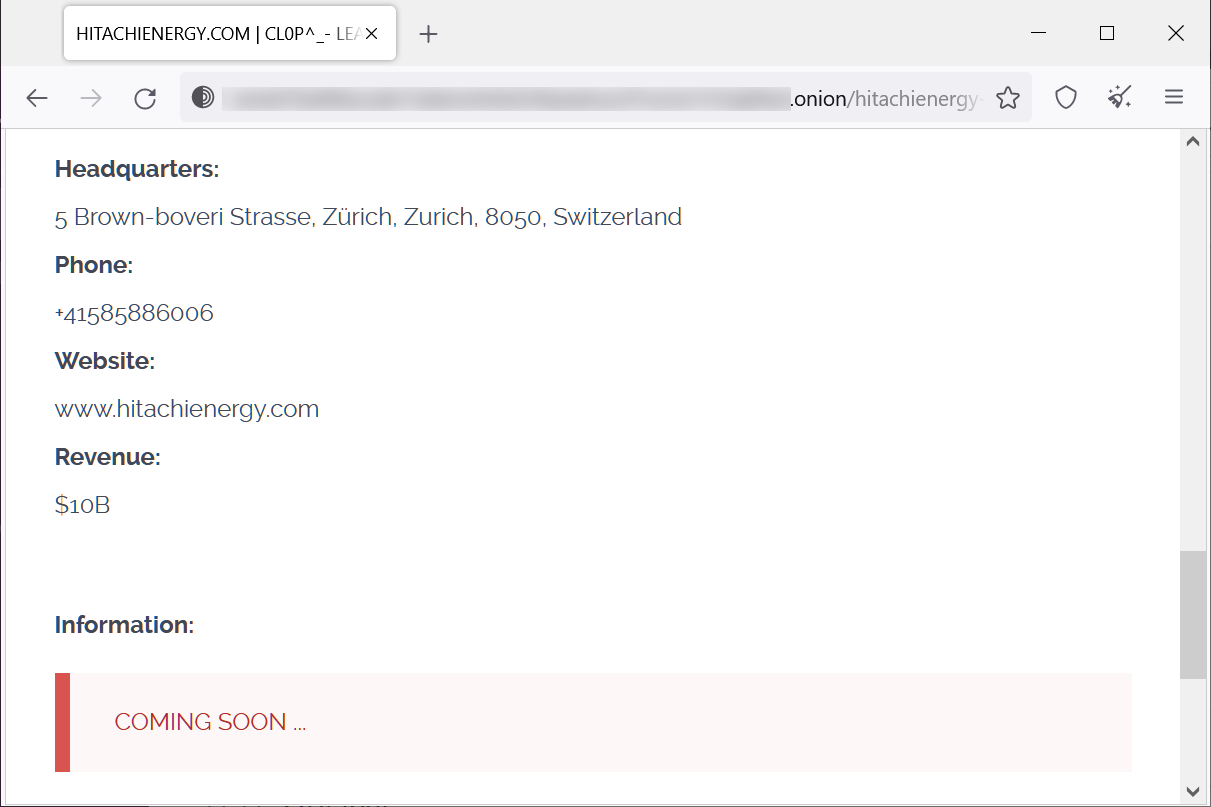 Clop listed Hitachi yesterday on the extortion portal