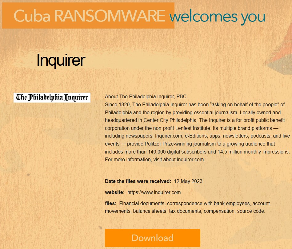 Cuba ransomware leaking all files stolen from the newspaper