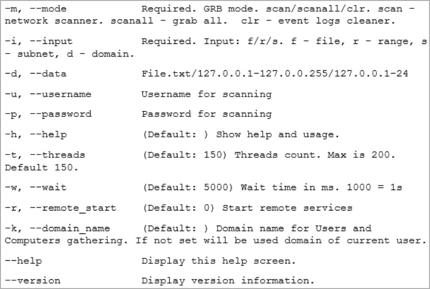 Grixba command line arguments