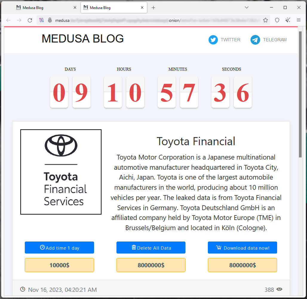 Medusa taking responsibility for attacking Toyota