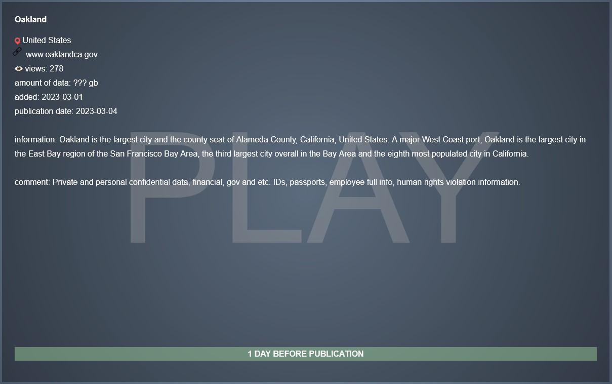 City of Oakland listed on Play ransomware site
